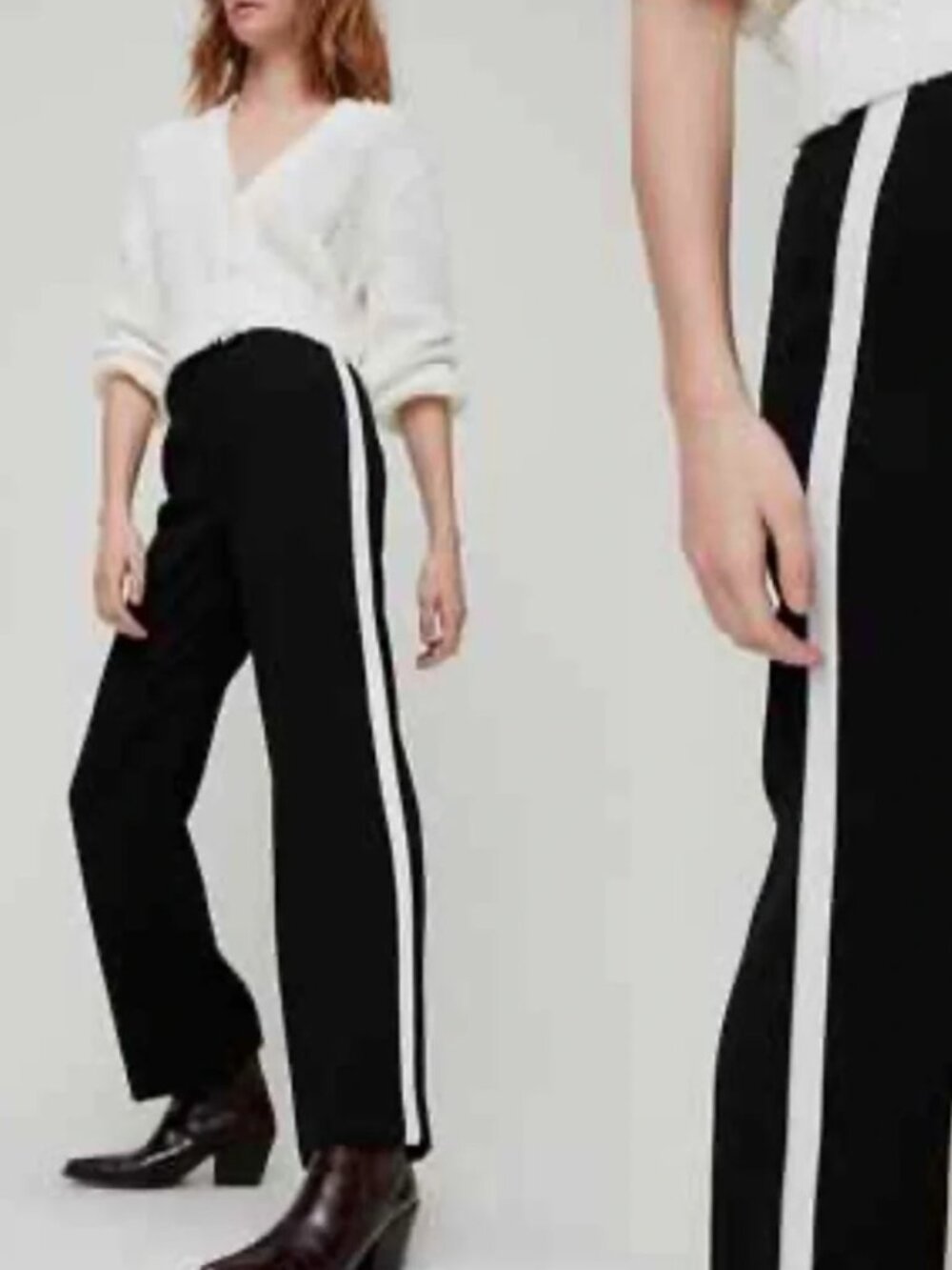 Aritzia Babaton Cropped Black Pants With White Stripe-Size 8